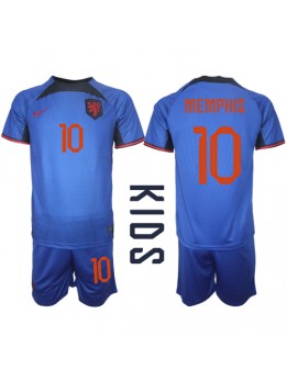 Billige Nederland Memphis Depay #10 Bortedraktsett Barn VM 2022 Kortermet (+ Korte bukser)